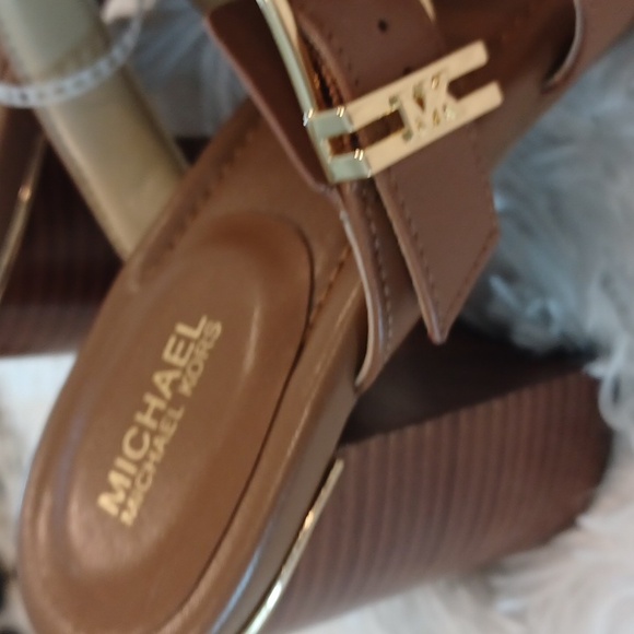MICHAEL KORS JAGGER Leather Slide Slip On High Heels Brown NEW SZ 9.5 - Picture 13 of 16